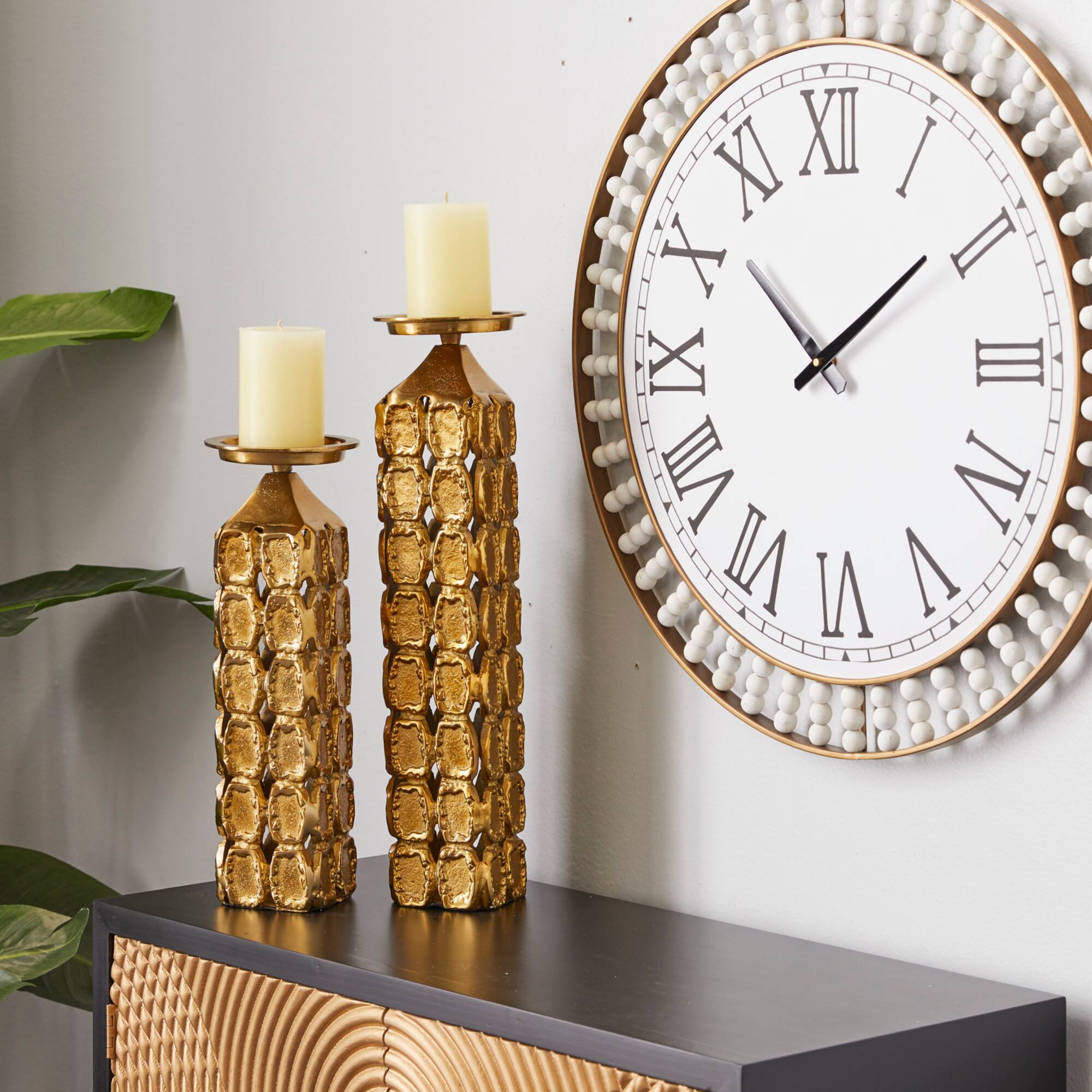 Gold Aluminum Contemporary Candle Holder Set